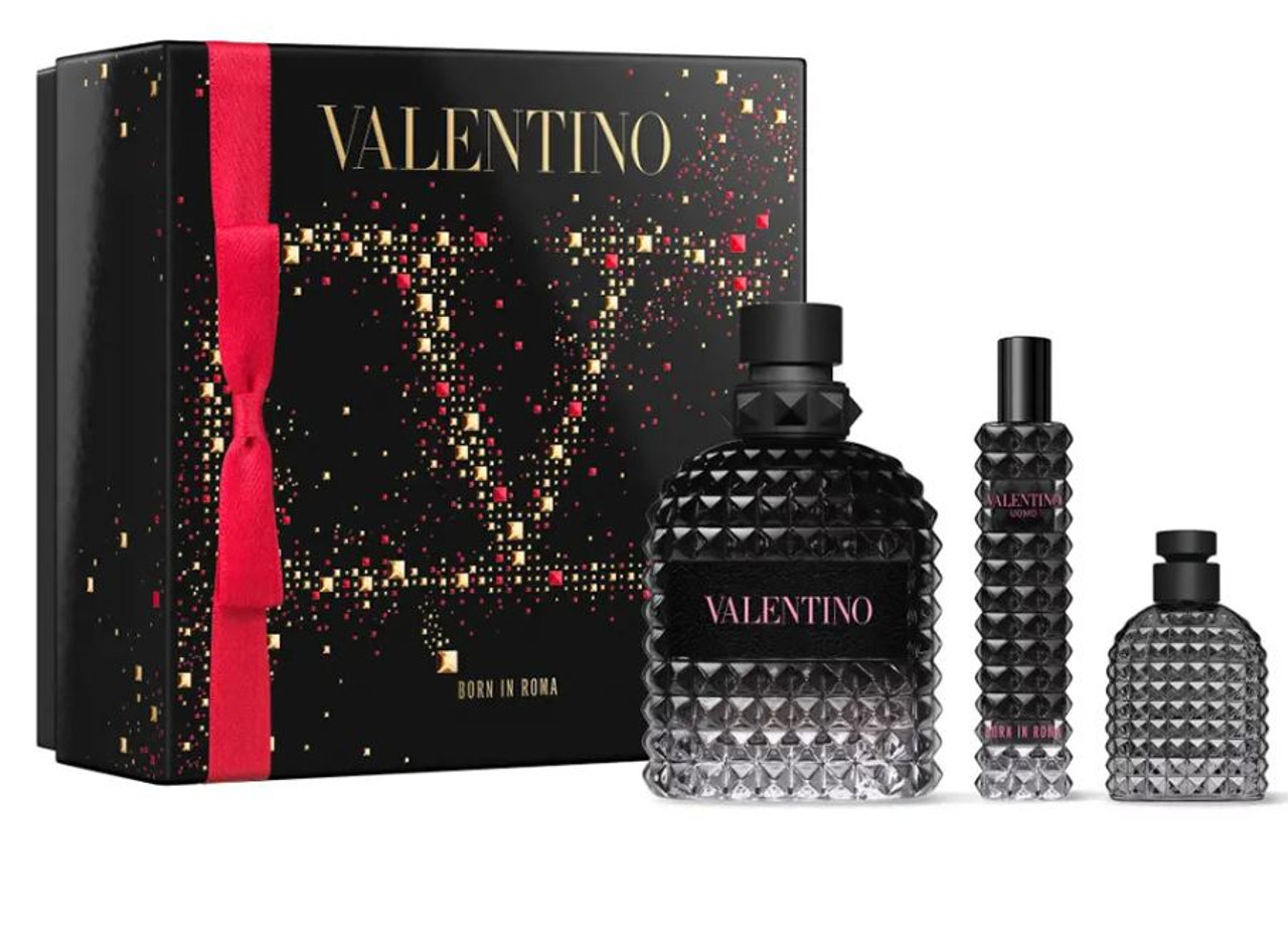 VALENTINO UOMO BORN IN ROMA MEN 3PC GIFT SET – 3.4OZ EDT + 0.50OZ EDT + MINI