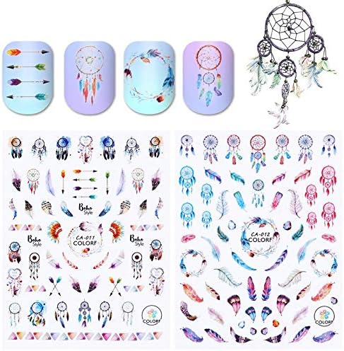 2 Sheets Dream Catcher 3D Nail Sticker Feather Arrow Manicure Nail Art Decoration Accessory Adhesive Transfer Sticker